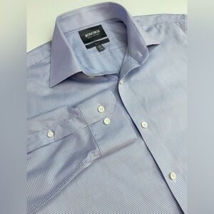 BONOBOS Swiss Fabric Dress Shirt Mens 16/34 Slim Fit Wrinkle Free Cotton Blue